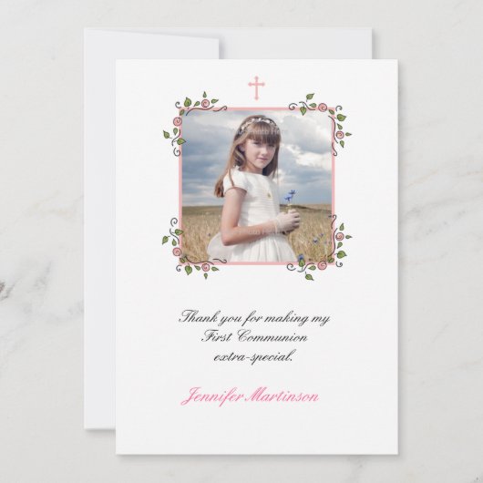 Pink Floral Corners, Community Foto Vielen Dank Dankeskarte (Vorderseite)