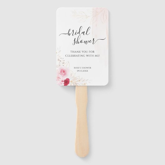 Pink Floral Couple Photo Bridal Shower Fächer (Rückseite)