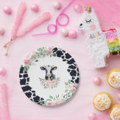 Pink Floral Cow Birthday Party Pappteller (Party)