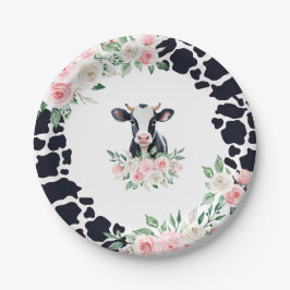 Pink Floral Cow Birthday Party Pappteller