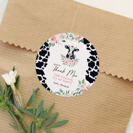 Pink Floral Cow Birthday Party Runder Aufkleber