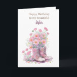Pink Floral Cowboy Boots Happy Birthday Sister Karte<br><div class="desc">Personalisiert rosa rustikale Happy Birthday SIster,  die Sie leicht für den Empfänger,  wenn es Ihre Schwester,  Schwesterin,  etc. personalisieren können.</div>