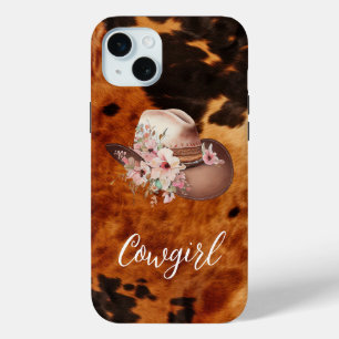 Pink Floral Cowgirl Cowboy Hat Brown Cowhide Case-Mate iPhone Hülle