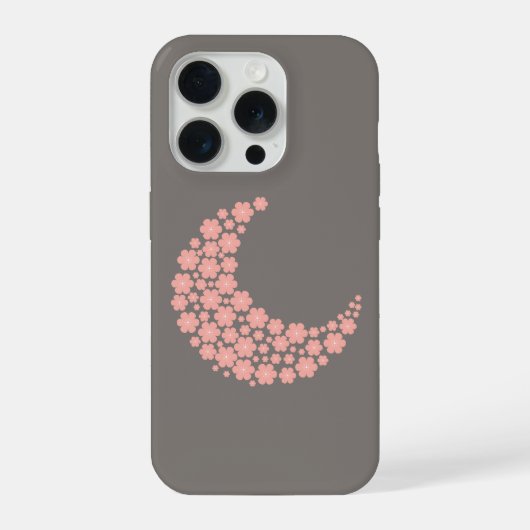 Pink Floral Crescent Moon on Dark Background – Rom iPhone Hülle (Rückseite)