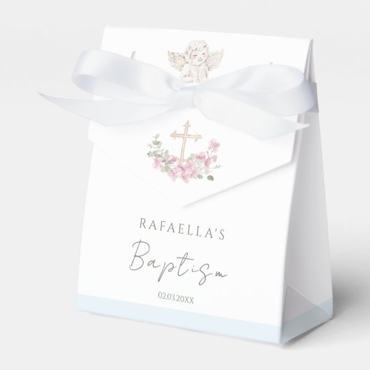 Pink Floral Cross Angel Baptism Favor Boxes Geschenkschachtel (Vorderseite)