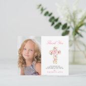 Pink Floral Cross Erste Heilige Kommune Vielen Dan Postkarte (Stehend Vorderseite)