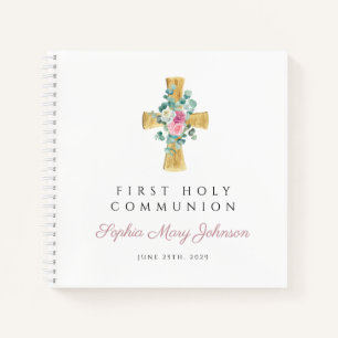 Pink Floral Cross First Communityguestbook Notizblock