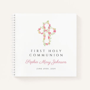Pink Floral Cross First Communityguestbook Notizblock
