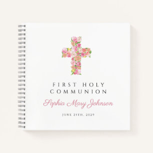 Pink Floral Cross First Communityguestbook Notizblock