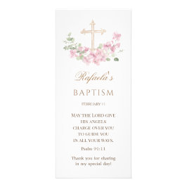 Pink Floral Cross Girl Baptism Werbekarte