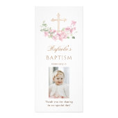 Pink Floral Cross Girl Baptism Werbekarte (Hinten)