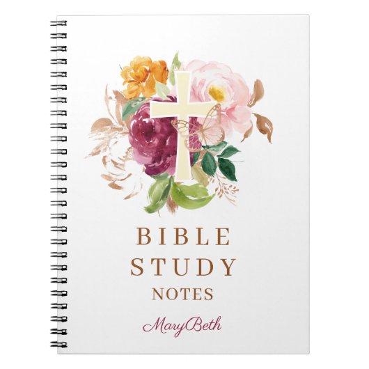Pink Floral Cross Personalized Bible Study Notizblock (Vorderseite)