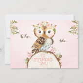 Pink Floral Crown Owl Photo Birthday Invitation Einladung (Rückseite)