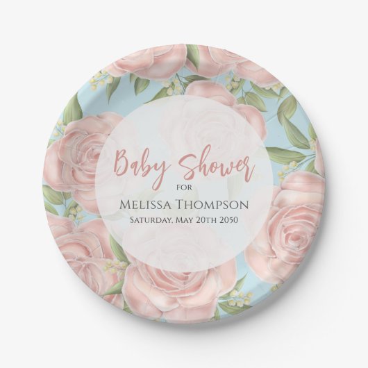 Pink Floral Custom Baby Dusche Pappteller (Vorderseite)