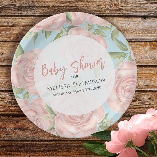Pink Floral Custom Baby Dusche Pappteller