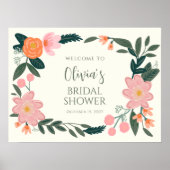 Pink Floral Custom Brautparty Willkommen Poster (Vorne)