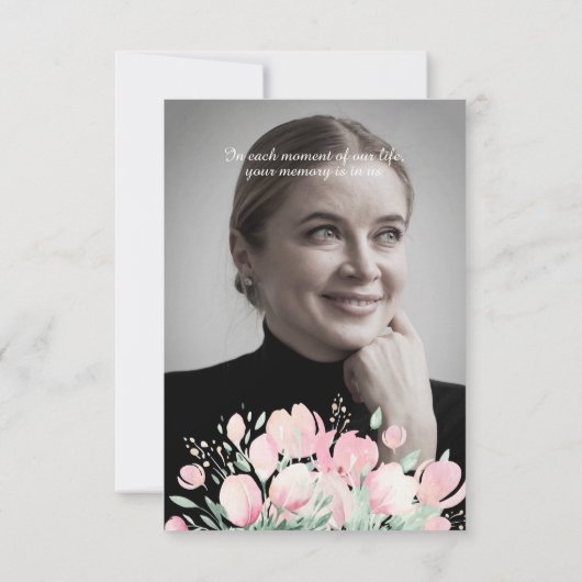 Pink Floral Custom Foto Gedenkfeier Liebe eins Mitteilungskarte (Rückseite)
