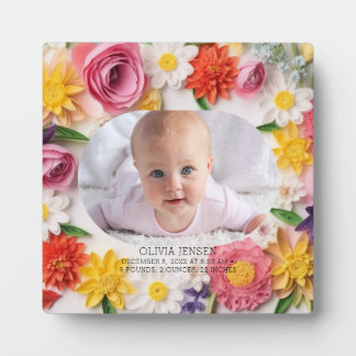 Pink Floral Custom Watercolor New Baby Girl Photo  Fotoplatte