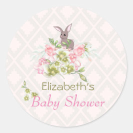 Pink Floral Cute Bunny Baby Dusche Runder Aufkleber