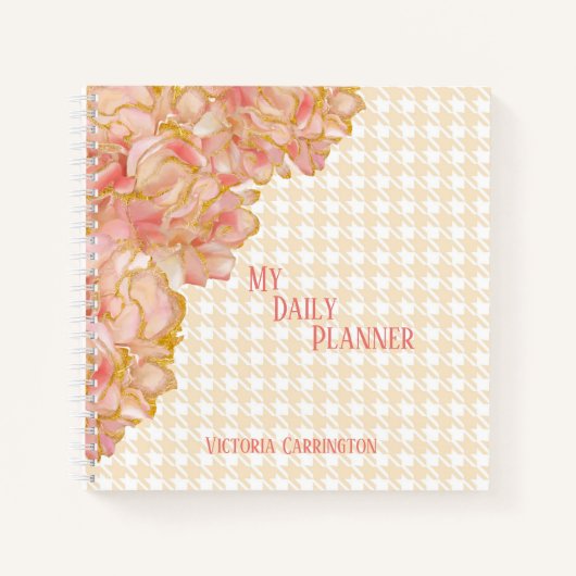 Pink Floral Daily Planer Hahnentrittmuster Name Mo Notizblock (Vorderseite)