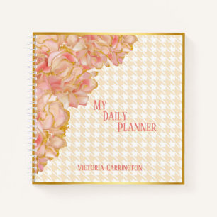Pink Floral Daily Planer Hahnentrittmuster Name Mo Notizblock