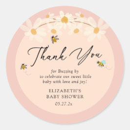 Pink Floral Daisy Bees Baby Dusche Danke Runder Aufkleber