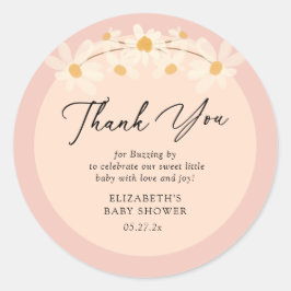 Pink Floral Daisy Bees Baby Dusche Danke Runder Aufkleber
