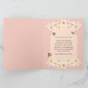 Pink Floral Daisy Bees Baby Dusche Dankeskarte