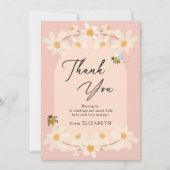 Pink Floral Daisy Bees Baby Dusche Dankeskarte (Vorderseite)