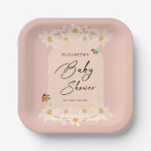 Pink Floral Daisy Bees Baby Dusche Pappteller (Vorderseite)
