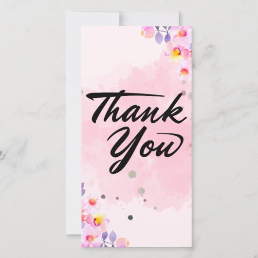 Pink Floral Danke Karte (Vorderseite)