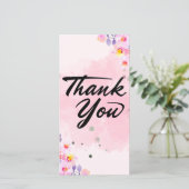 Pink Floral Danke Karte (Stehend Vorderseite)