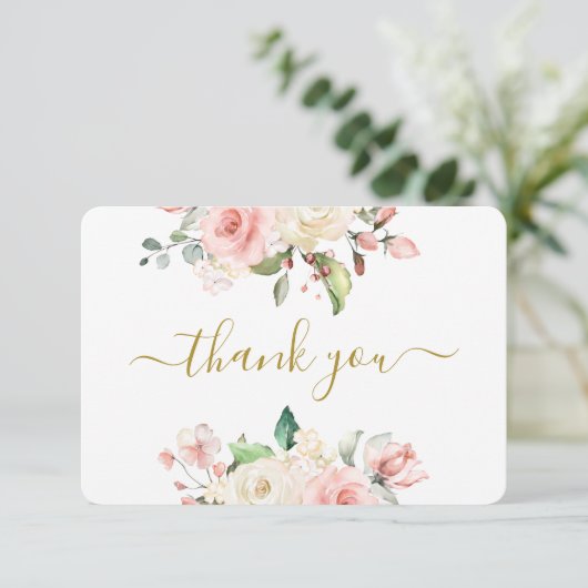 Pink Floral danke Karte (Stehend Vorderseite)