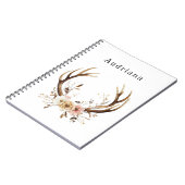 Pink Floral Deer Antler Personalisierter Name Notizblock (Linke Seite)