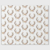 Pink Floral Deer Antlers Geschenkpapier (Flach)