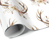 Pink Floral Deer Antlers Geschenkpapier (Rolleneckpunkt)