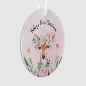 Pink Floral Deer Baby's First Christmas Ornament (Vorderseite)
