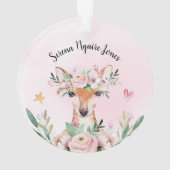 Pink Floral Deer Baby's First Christmas Ornament (Rückseite)