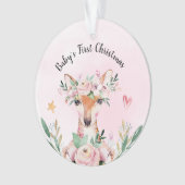 Pink Floral Deer Baby's First Christmas Ornament (Vorderseite)