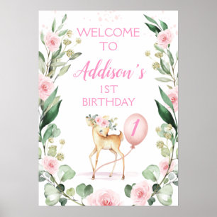 Pink Floral Deh Geburtstags Begrüßungspposter Poster