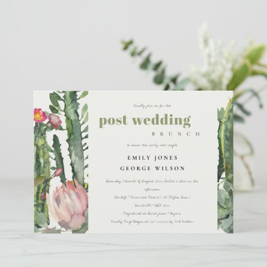 PINK FLORAL DESERT CACTI FAUNA POST WEDING BRUCH EINLADUNG (Stehend Vorderseite)