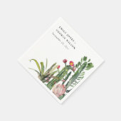 PINK FLORAL DESERT CACTI FAUNA WATERCOLOR WEDD SERVIETTE (Ecke)
