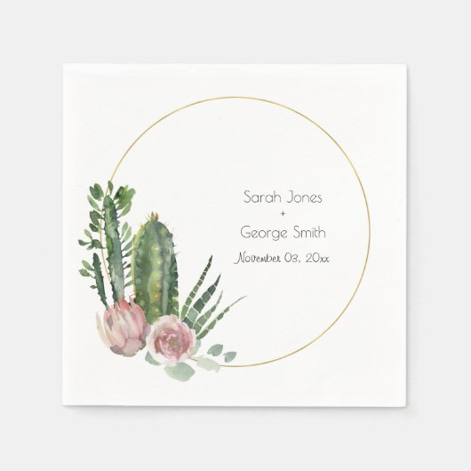 PINK FLORAL DESERT CACTI FAUNA WATERCOLOR WEDD SERVIETTE (Vorderseite)