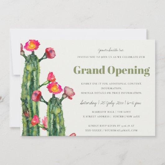 PINK FLORAL DESERT CACTI FOLIAGE GRAND ÖFFNUNG EINLADUNG (Vorderseite)