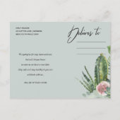 PINK FLORAL DESERT CACTI FOLIAGE POSTPONE DATUM ANKÜNDIGUNGSPOSTKARTE (Rückseite)