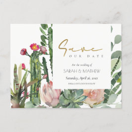PINK FLORAL DESERT CACTI FOLIAGE SAVE THE DATE ANKÜNDIGUNGSPOSTKARTE