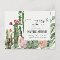 PINK FLORAL DESERT CACTI FOLIAGE SAVE THE DATE