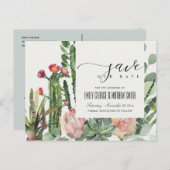 PINK FLORAL DESERT CACTI FOLIAGE SAVE THE DATE ANKÜNDIGUNGSPOSTKARTE (Vorne/Hinten)