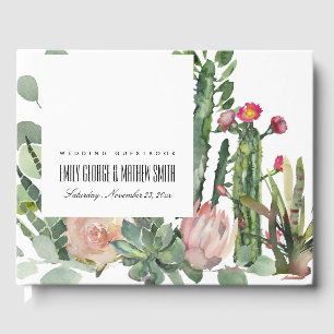 PINK FLORAL DESERT CACTI FOLIAGE WATERCOLOR GÄSTEBUCH