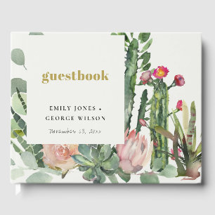 PINK FLORAL DESERT CACTI FOLIAGE WATERCOLOR GÄSTEBUCH